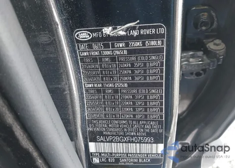 2015 Land Rover Range Rover Evoque Pure z USA, uszkodzony, nr VIN SALVP2BGXFH075993